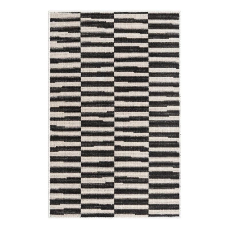 Tapis rayé ivoire / noir Arzilla, Rectangle 2 pi 2 po x 3 pi 1 po, Black