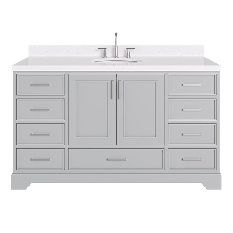 Ensemble de meuble-lavabo simple 60,25 po avec plateau en quartz Abshire, Gris