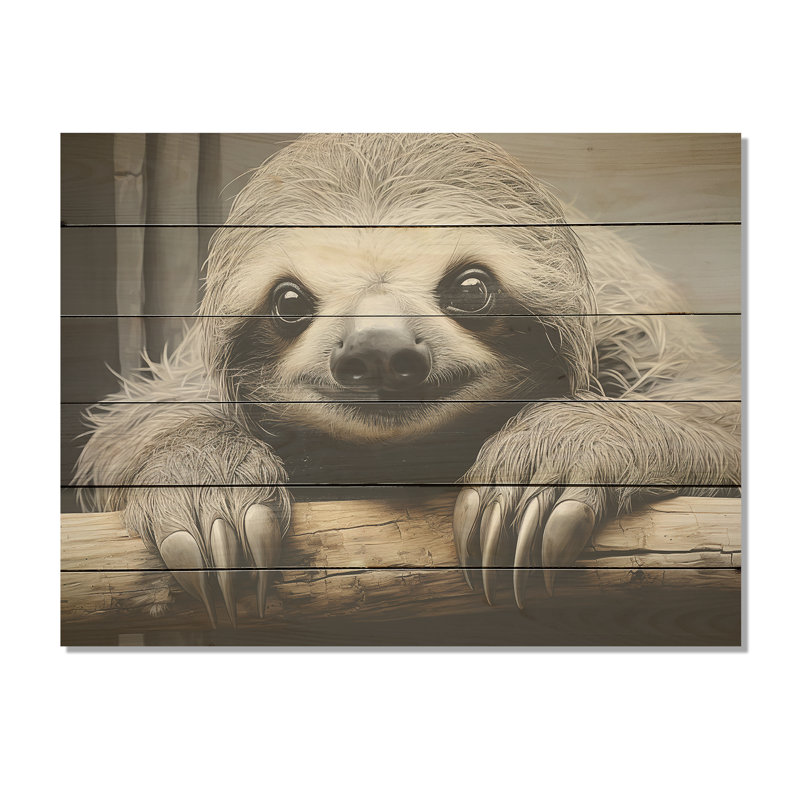 Paresseux moelleux - Art sur bois de pin naturel, H 30 po x l 40 po