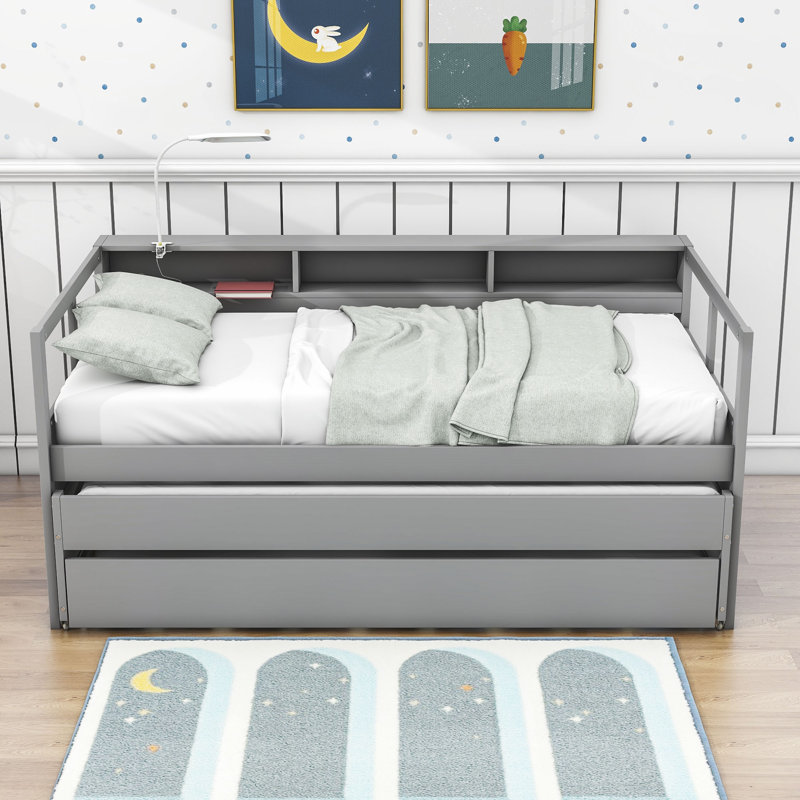 Lit de jour simple avec couchette Dhruv, gris