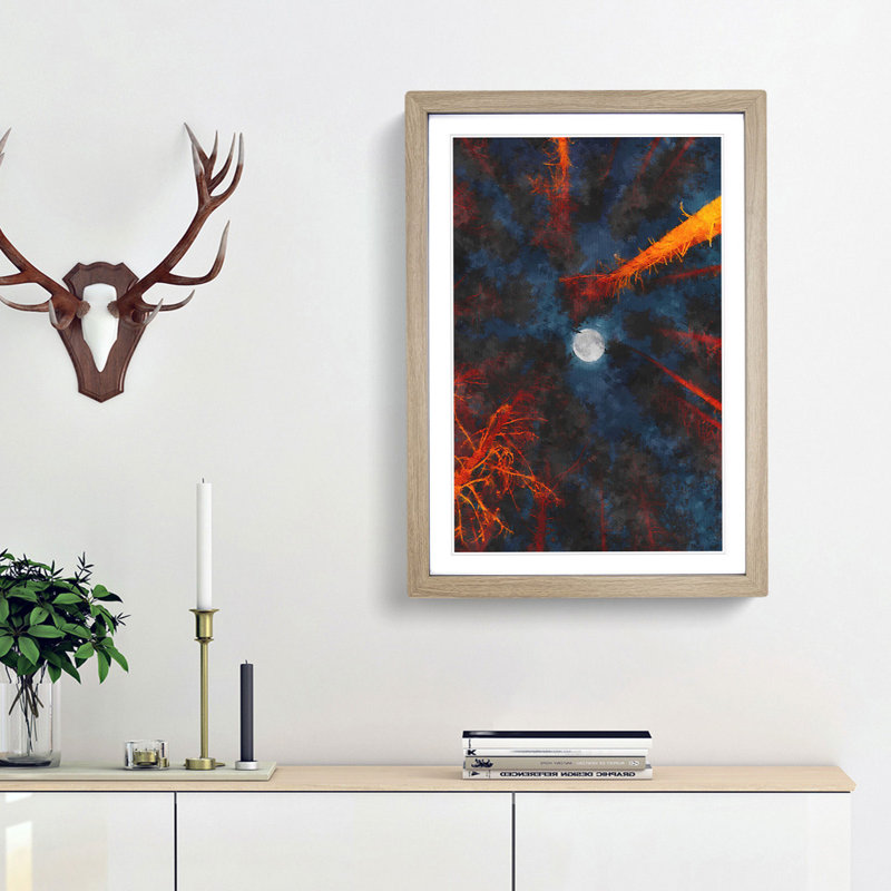 Moon Through the Trees Abstract - Picture Frame Painting Print, Oak Framed, 33cm H x 24cm W x 2cm D