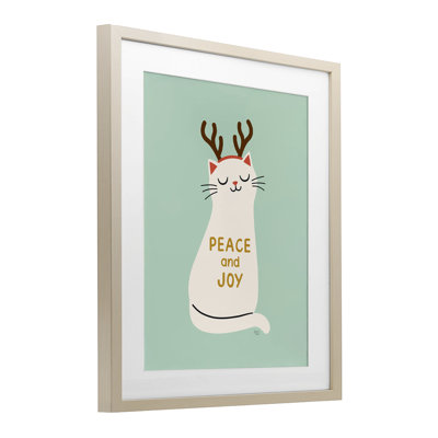 «Peace & Joy Cat Antler», reproduction sous verre encadrée, design par Jessica Beck