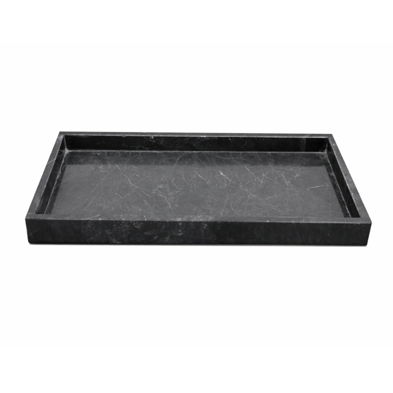 Jet Black Marble Rectangle Tray – 10 X 5.75 X 1 In | Elegant Modern Home & Office Organizer