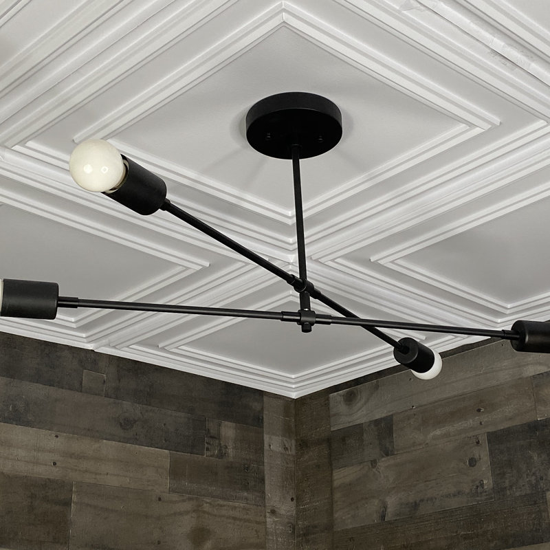 Plafonnier Mid-Century lustre moderne à 4 ampoules Spaeth, Noir mat