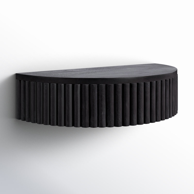 Kristie Half-circle Mango Floating Shelf with Drawer, Black