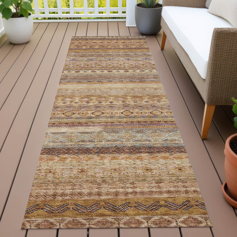 Machine Washable Indoor/Outdoor Chantille ACN2722 Striped Rug, 2'3" x 7'6" Runner, Terracotta