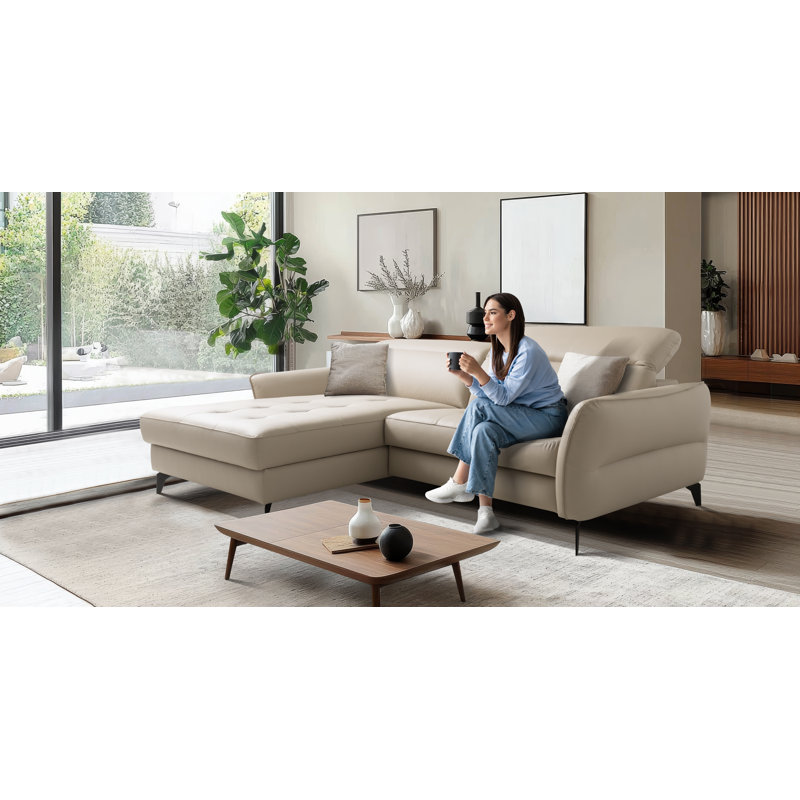 Manchester Leather Corner Sofabed with Adjustable Headrests and Storage, Left Hand Facing, Beige