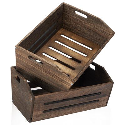 Caisse rustique en bois, paquet de 2, brun, grand, 16,5 po x 12,7 po x 9 po, pouvant contenir jusqu'à 45 livres, panier de caisse décoratif en bois pour le rangement et la présentation