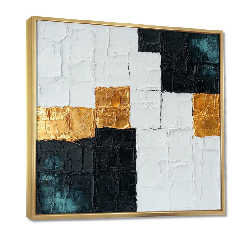 Or et blanc Labyrinth Cubism Veil I - Décoration murale cubisme abstrait, H 36 po x l 36 po, Doré
