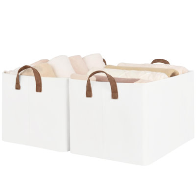 Fabric Storage Bins For Shelves, Large Storage Baskets With Metal Frame And Handles, Closet Organizer Bins, White, 2-Pack