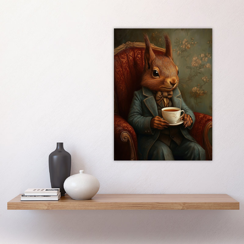 Squirrel Tea on Armchair Victorian Portrait Wall Art Print