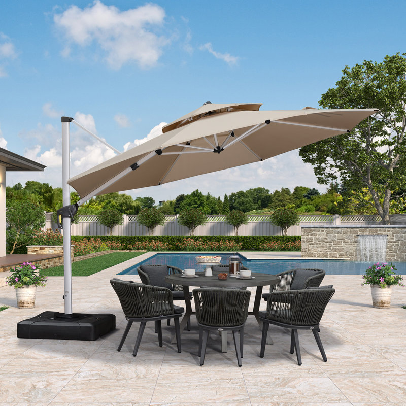 Round Cantilever Parasol with Crank Lift, 148" W x 148" D, Beige