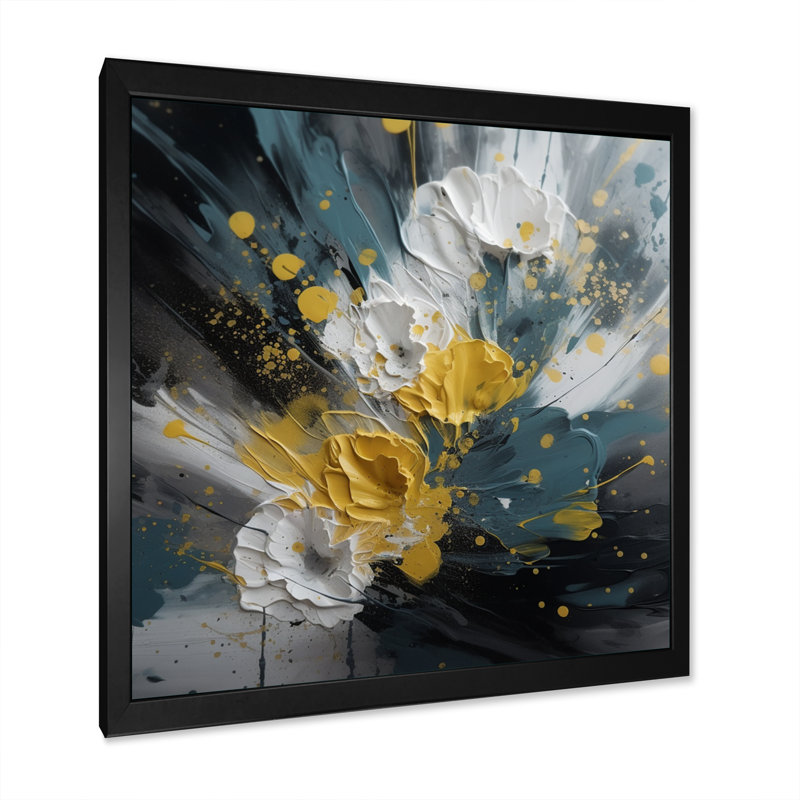 Jaune et blanc, jacinthe, paysage II sur toile, Cadre photo noir, H 16 po x l 16 po x P 1 po