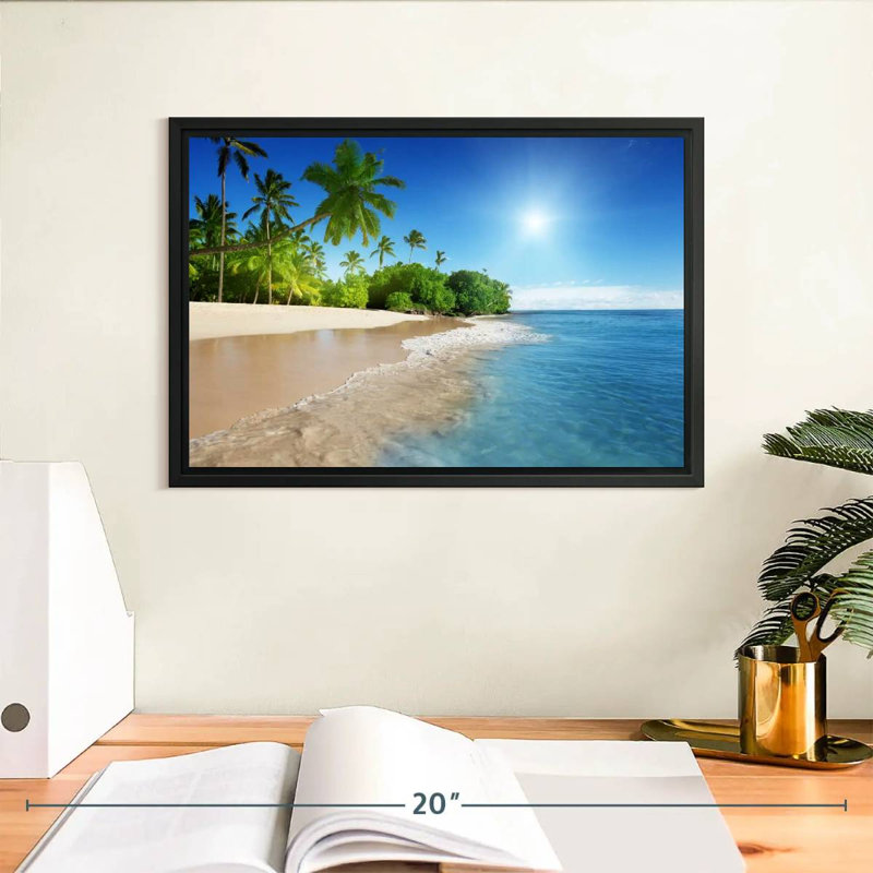 Charline ensoleillée des Caraïbes, Cadre flottant noir, 13 po x 9 po