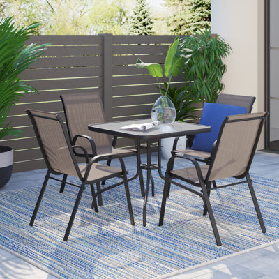 Elgin 5-Piece Rippled Glass Outdoor Patio Table Set with 4 Chairs by Flash Furniture by Lark Manor