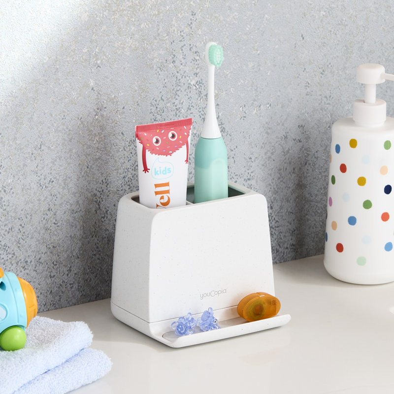 Polished White Freestanding Toothbrush Holder with Phone Stand