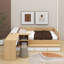 Lit plateforme double en bois avec tiroirs, tablettes et coiffeuse-871394795