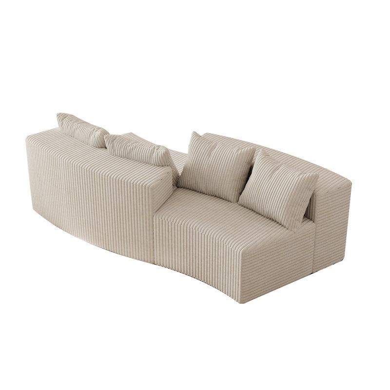 Canapé modulaire courbé avec quatre coussins Boneless, Beige