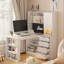 Bureau en L avec chargeur, bureau d'ordinateur avec tiroirs, bibliothèque, avec éclairage à DEL, bureau d'angle moderne, bureau à domicile, bureau d'écriture en L, bureau d'ordinateur de coin avec rangement