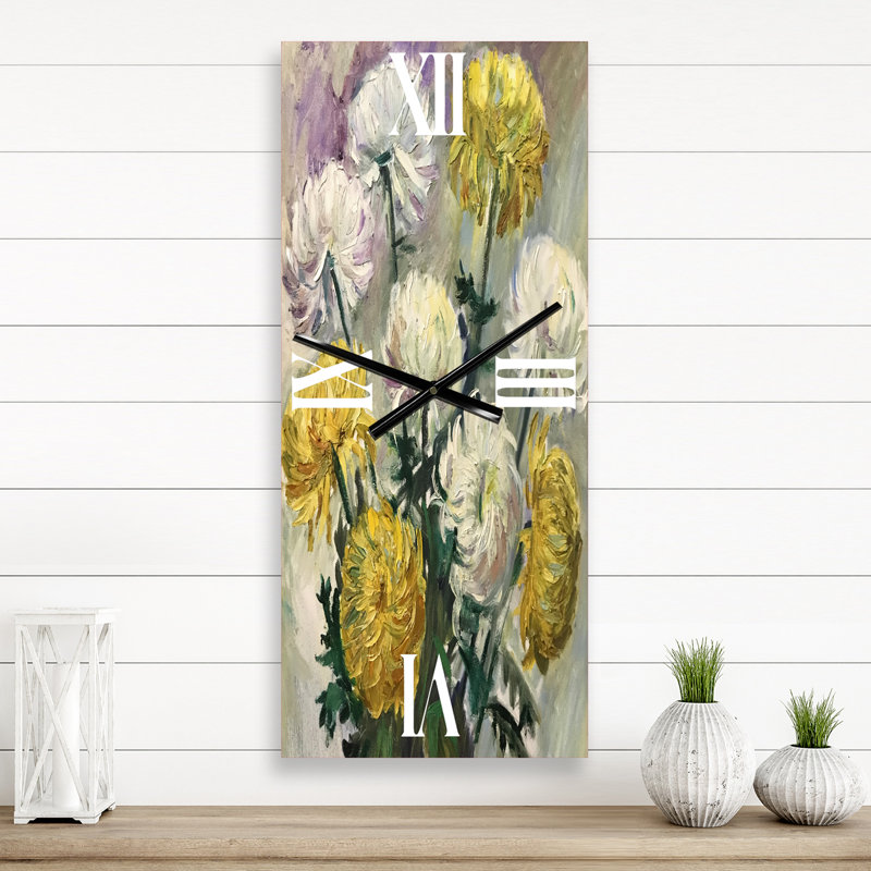 Blanc et marguerites dorées - Horloge murale traditionnelle, Grand