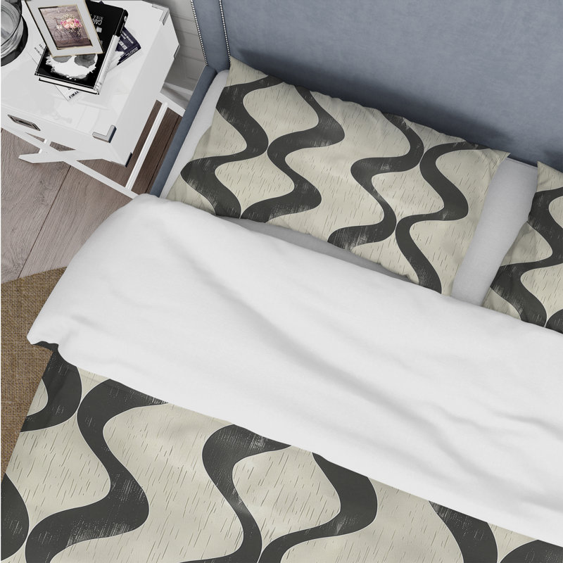 Ensemble de housse de couette noir beige Midcentury Ogee Print II - Midcentury