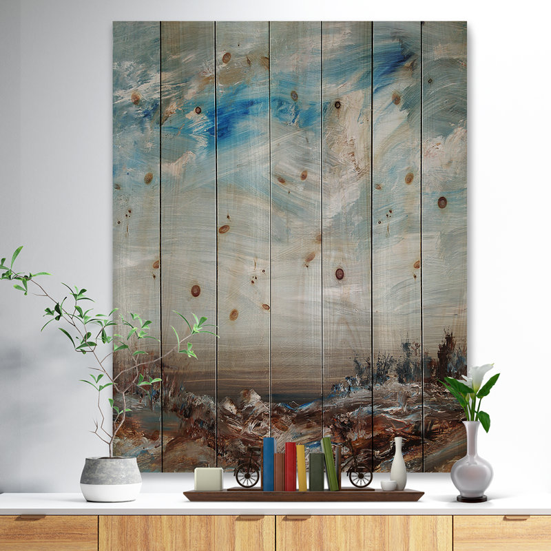 Ciel nuageux dans une peinture à l'huile, reproduction sur bois sans cadre, H 36 po x l 24 po x P 1 po