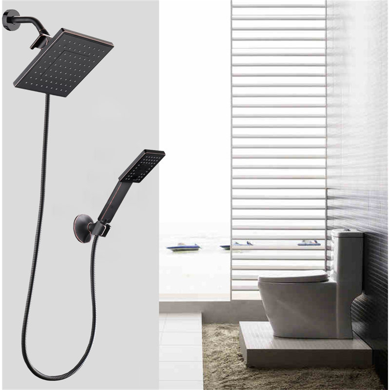 8-Inch Square Dual Shower Head Combo With 60-Inch Hose, Adjustable Handheld & Rainfall Shower Set, 3-Way Diverter & Wall Bracket