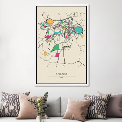 Ankara, Turkey Map by Ayse Deniz Akerman - Print on Canvas