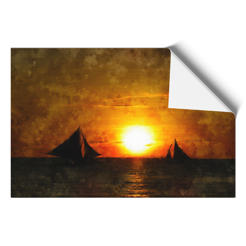 Sailing Boats at Sunset Painting - Frameless Print, 30cm H x 42cm W x 0.1cm D