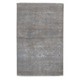 Hand Knotted Wool Area Rug in Silver And Blue