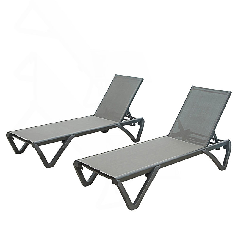 Set Of 2 Patio Chaise Lounge, Outdoor Chair With Adjustable Backrest, Pool Lounge Chairs, Gray