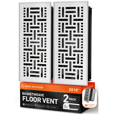 Home Intuition Basketweave Floor Vent Covers 4X14 Inch Floor Register with Mesh Cover Trap Heat and Air Walkable Metal Floor Vent for HVAC Duct, White, 2-Pack