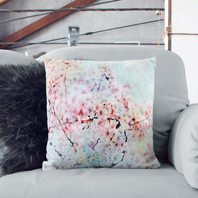 Japanese Cherry Tree Cushion with Filling, 40cm H x 40cm W x 15cm D, White
