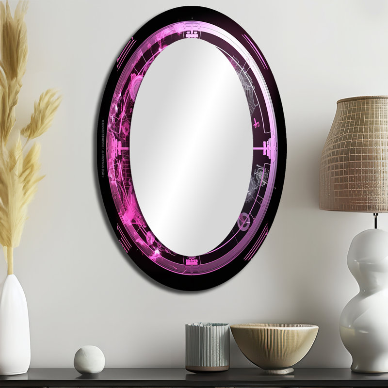 Troisième œil Chakra Mystical Circle VI - Grand miroir mural ovale sur métal, 36 po x 24 po