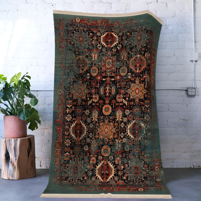Multi-Colored Traditional Motif Abstract Patterned Vintage Decorative Rug