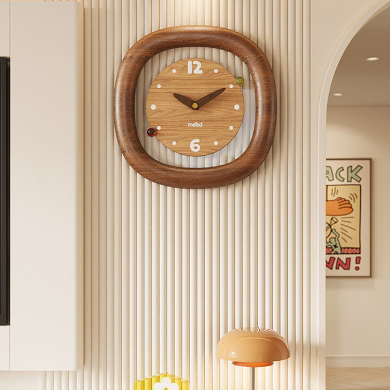 Brown Solid Wood Rounded Square Decorative Wall Clock, 9.84"H*9.84"W*1.97"D