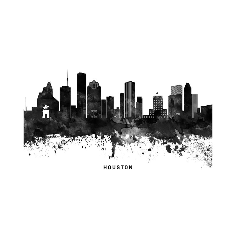 Houston Skyline Black & White by WallDecorAddict - Wrapped Canvas Print, 20.32cm H x 30.48cm W x 1.91cm D