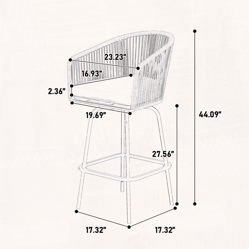 Tabouret de bar en osier avec accoudoirs (ensemble de 4)