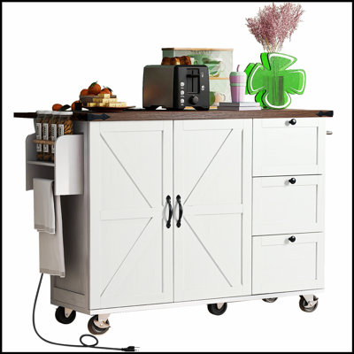 Kitchen Island with Power Outlet and Internal Storage, Expandable Drop Leaf for Enhanced Cooking Space