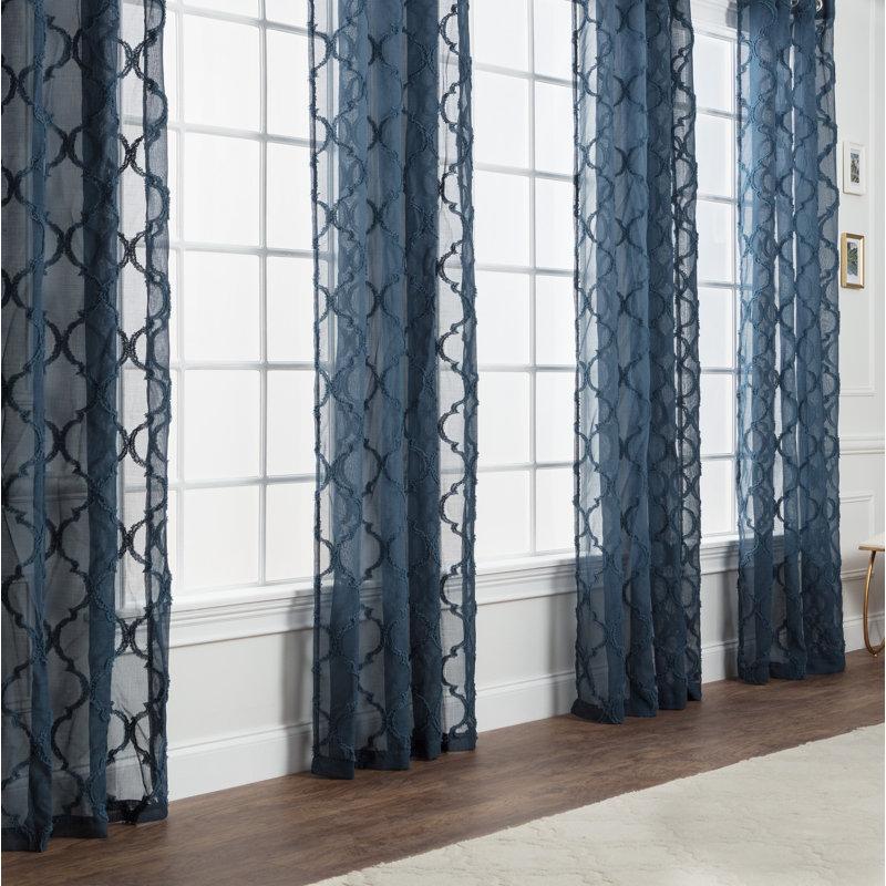 Paire de rideaux transparents avec œillets Ashat, Bleu foncé, L 52 po x L 108 po