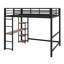 Structure de lit en métal avec garde-corps, bureau en L, tablettes de rangement et échelle