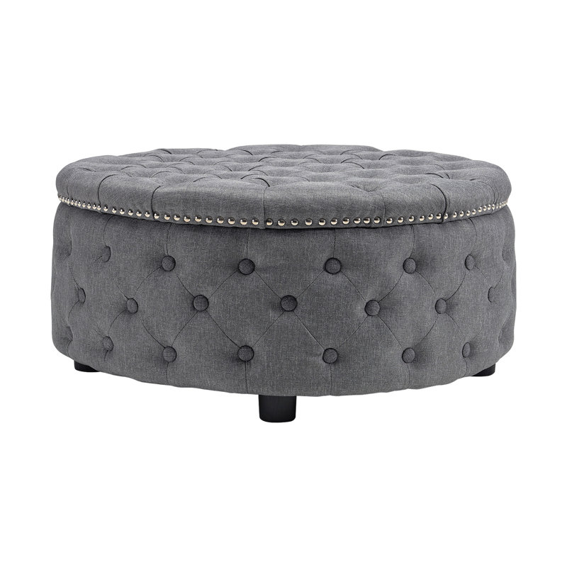 75cm Wide Cylinder No Pattern Footstool Ottoman, Light Grey