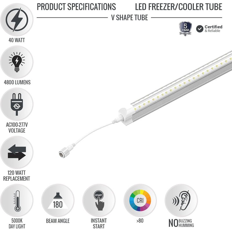 40W T8 6 Feet V-Shape LED Freezer/Cooler Tubes, Commercial for Supermarkets Freezer, Shop