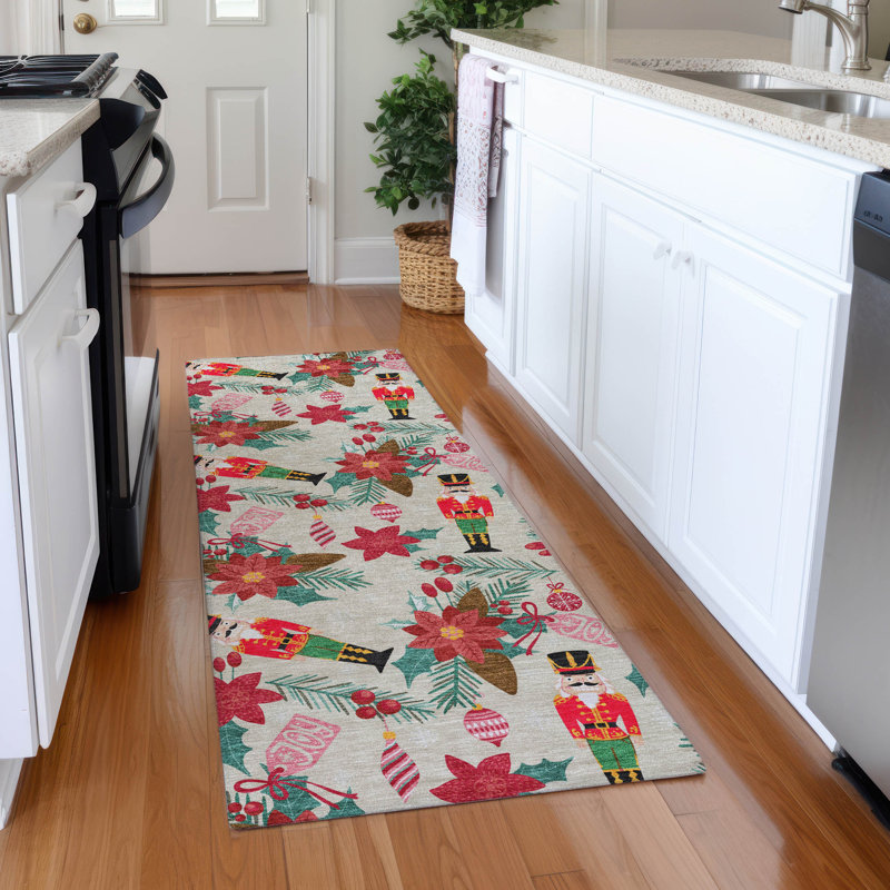 Tapis beige casse-noisette intérieur / extérieur lavable à la machine Xhevrie, Tapis de couloir 2 pi 3 po x 7 pi 6 po
