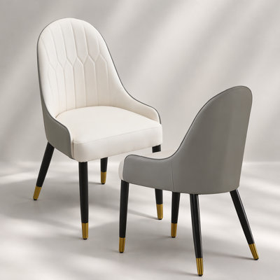 Modern Faux Leather Dining Chairs Set of 2, Ergonomic Backrest and Metal Legs for Comfort and Style in Various Rooms