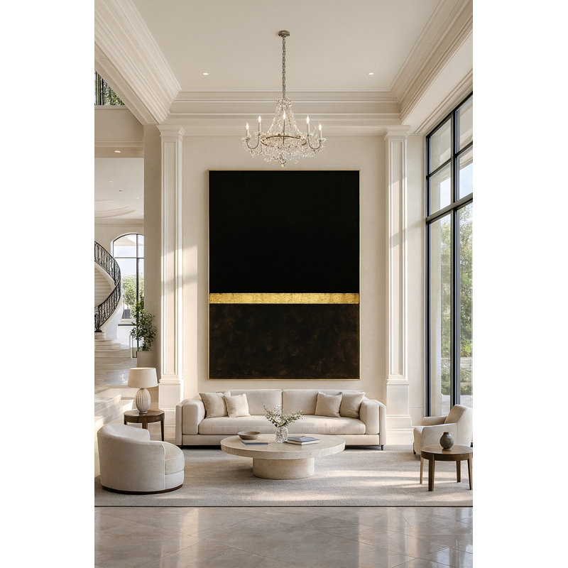 Golden Horizon Framed Canvas Wall Art by Kasian Art Studio - Black Frame, White