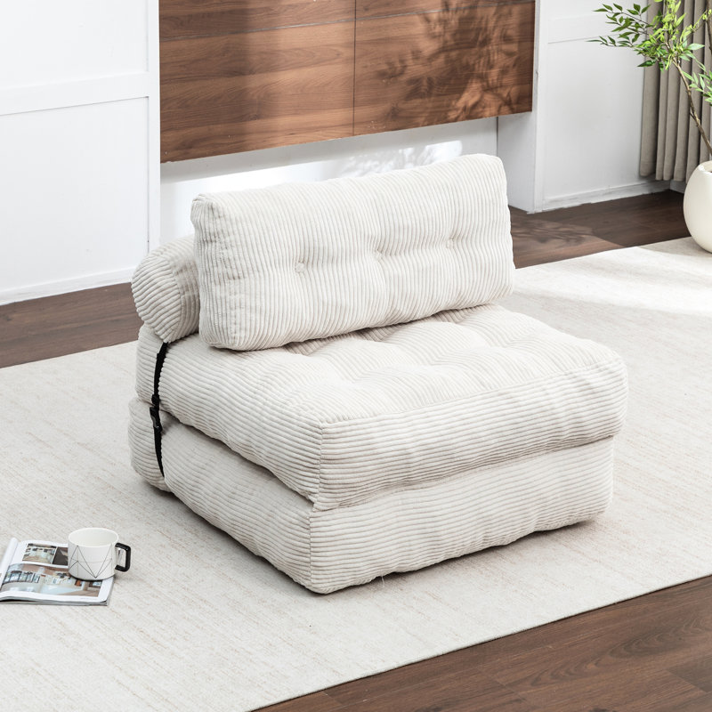 Fauteuil-lit convertible, lit simple pliable beige avec coussin et soutien lombaire, idéal pour un lit dans une chambre d'amis, mousse à déchiquetage confortable pour le dossier du fauteuil