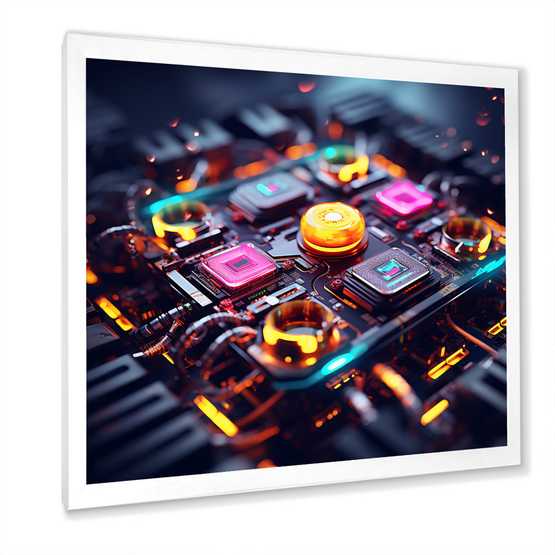 «Sci-Fi High-Tech In Neon», reproduction d'art sur toile, H 30 po x l 30 po x P 1 po, Cadre simple blanc