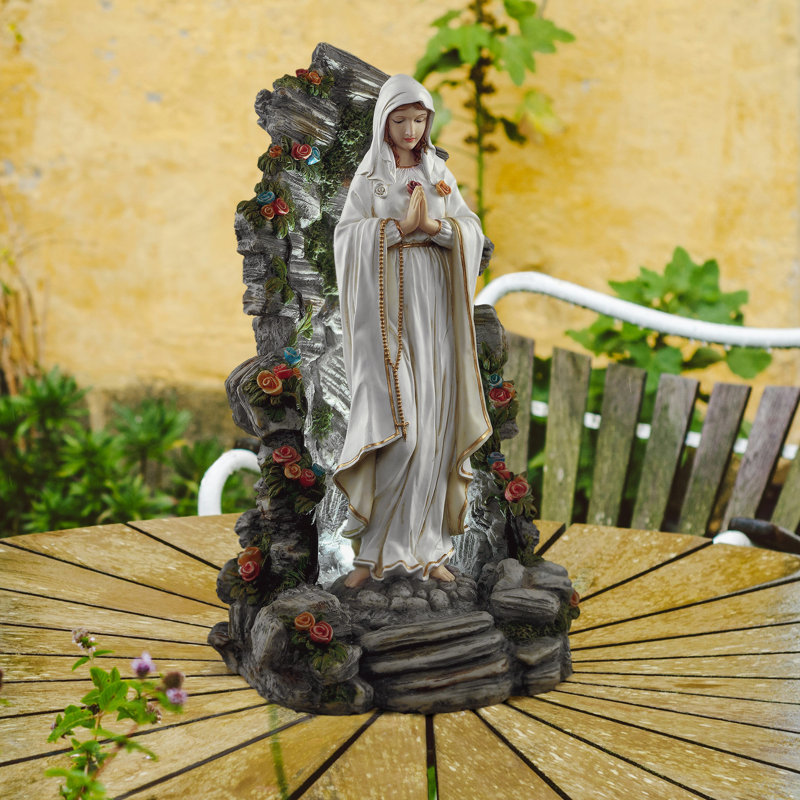 Statue grotto de jardin illuminée vierge marie béni
