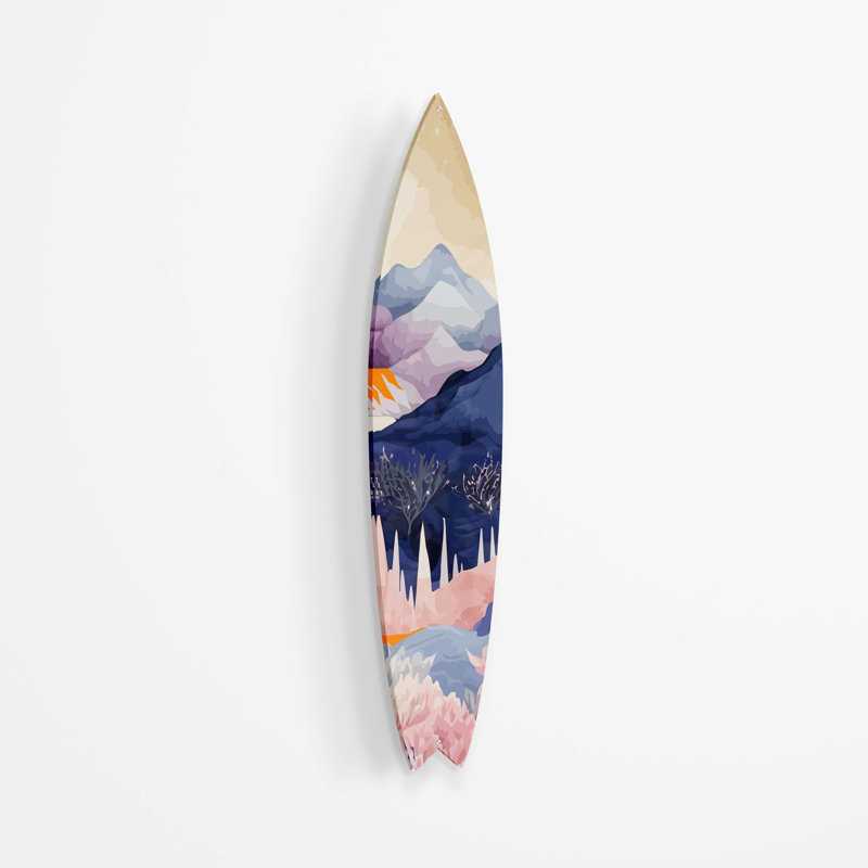 Planche de surf montagnes arbre forêt - art sans cadre